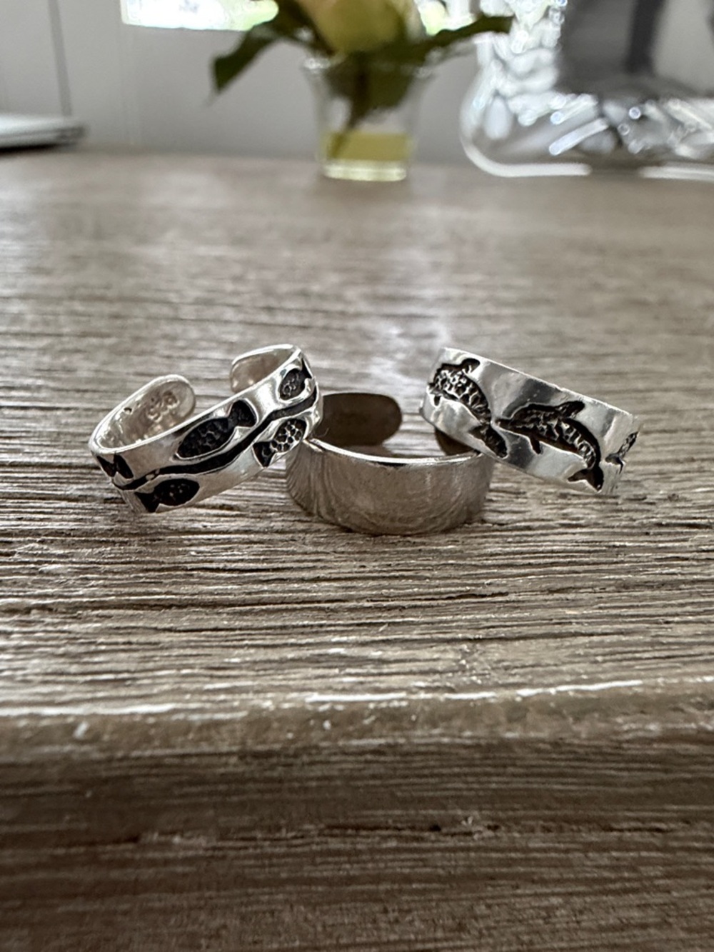 NWT Silver Tone Dolphin & Textured Band Toe Rings (Set of 3)
